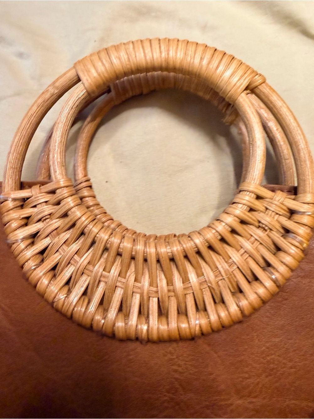✨ 3 for $15 sale - Classic Faux Leather Shoulder Bag with Woven Ring Handles - Picture 4 of 8